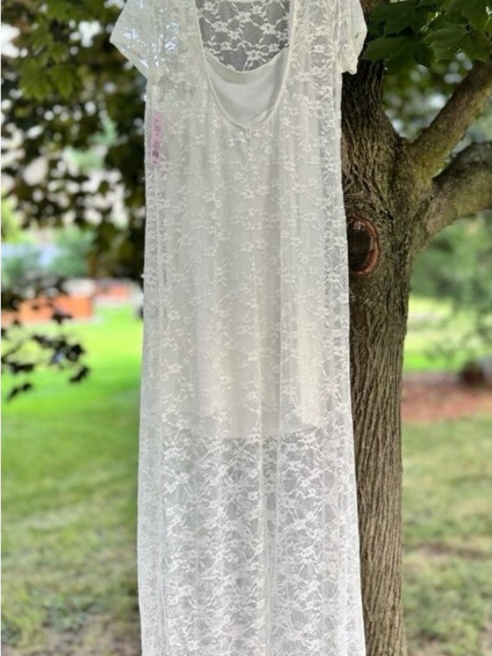 Wild Fable White Lace Maxi Dress - Sheer Floral Overlay